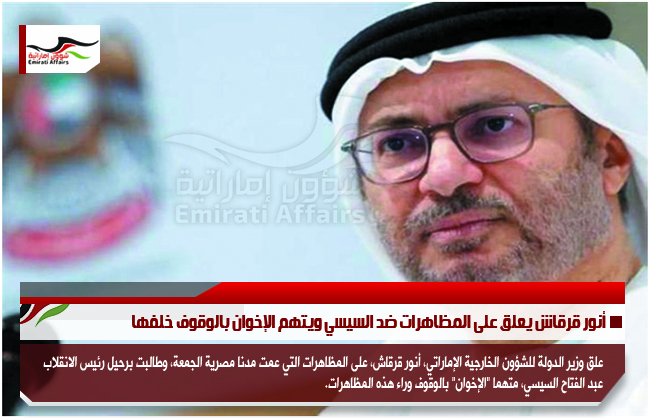 أنور قرقاش يعلق على المظاهرات ضد السيسي ويتهم الإخوان بالوقوف خلفها