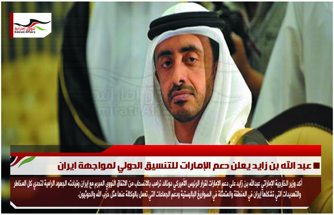 عبد الله بن زايد يعلن دعم الإمارات للتنسيق الدولي لمواجهة ايران