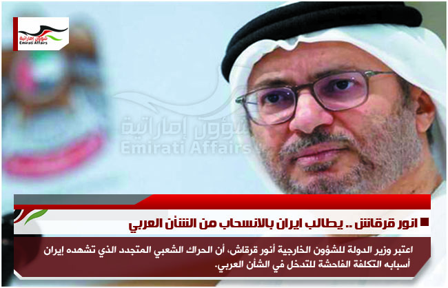 انور قرقاش .. يطالب ايران بالانسحاب من الشأن العربي