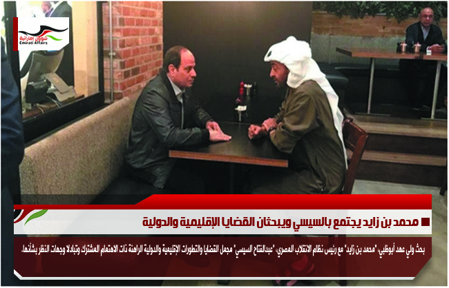 محمد بن زايد يجتمع بالسيسي ويبحثان القضايا الإقليمية والدولية