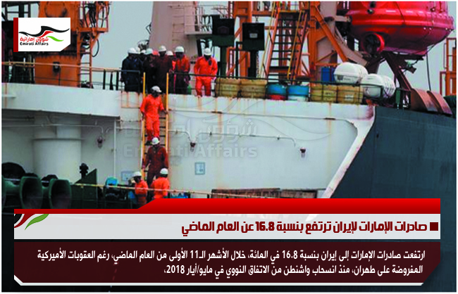 صادرات الإمارات لإيران ترتفع بنسبة 16.8 عن العام الماضي
