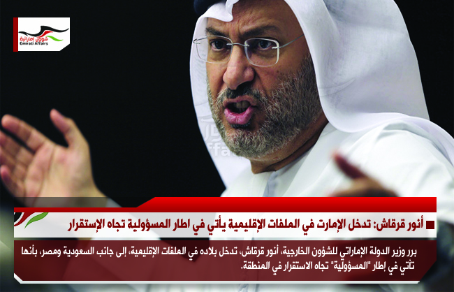أنور قرقاش التدخل الإمارتي في الملفات الإقليمية يهدف لإستقرار المنطقة