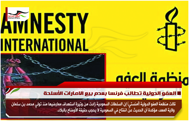 العفو الدولية تطالب فرنسا بعدم بيع الامارات الأسلحة