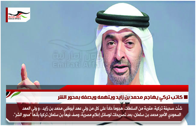 كاتب تركي يهاجم محمد بن زايد ويتهمه ويصفه بمحور الشر