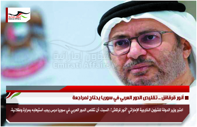 أنور قرقاش .. تقليص الدور العربي في سوريا يحتاج لمراجعة