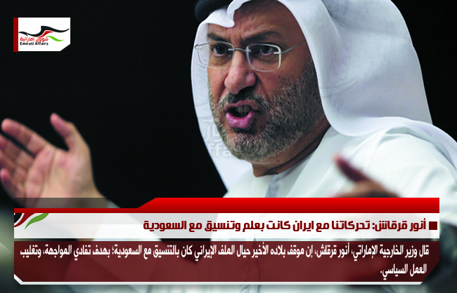 أنور قرقاش: تحركاتنا مع ايران كانت بعلم وتنسيق مع السعودية