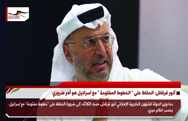 أنور قرقاش: الحفاظ على " الخطوط المفتوحة " مع اسرائيل هو أمر ضروري