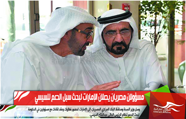 مسؤولان مصريان يصلان الإمارات لبحث سبل الدعم للسيسي