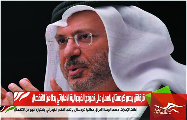 قرقاش يدعو كردستان للعمل على نموذج الفيدرالية الإماراتي بدلا من الانفصال