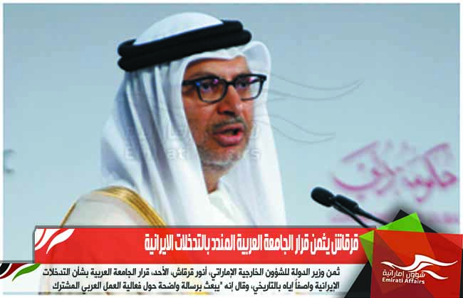 قرقاش يثمن قرار الجامعة العربية المندد بالتدخلات الايرانية