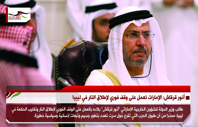 أنور قرقاش: الإمارات تعمل على وقف فوري لإطلاق النار في ليبيا
