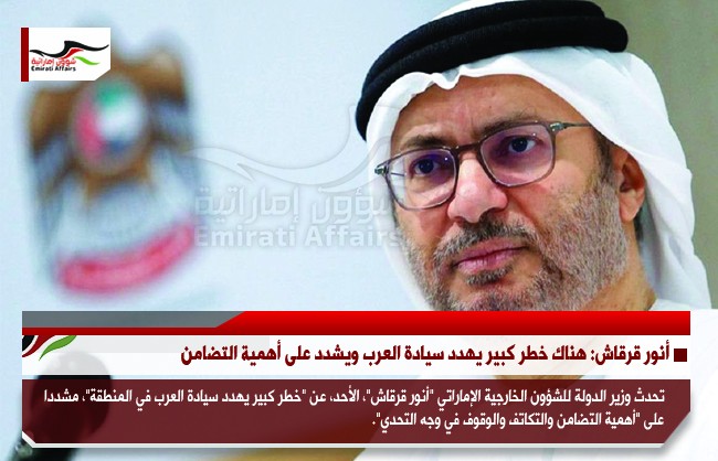 أنور قرقاش: هناك خطر كبير يهدد سيادة العرب ويشدد على أهمية التضامن