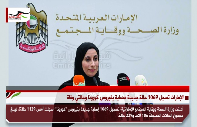 الإمارات تسجل 1069 حالة جديدة مصابة بفيروس كورونا وحالتي وفاة