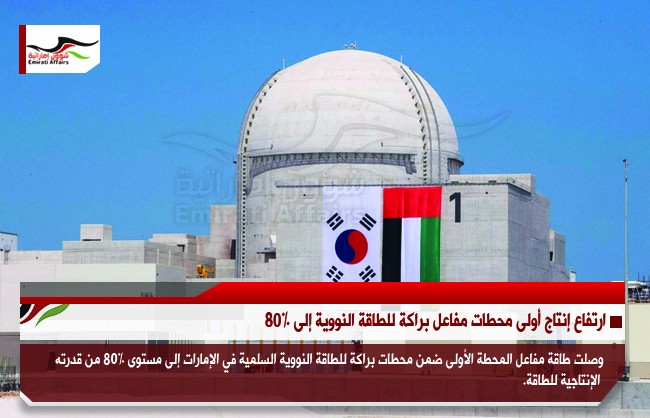ارتفاع إنتاج أولى محطات مفاعل براكة للطاقة النووية إلى 80%